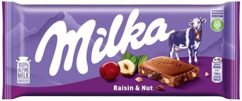 Millka Raisin & Nut Chocolate Raisin and Nut 100 g Chocolate Bar | Pack of 5 | Limited Edition | Juicy Raisins and Crisp Hazelnut Pieces Sold by ESSENTIAL PRODUCTS