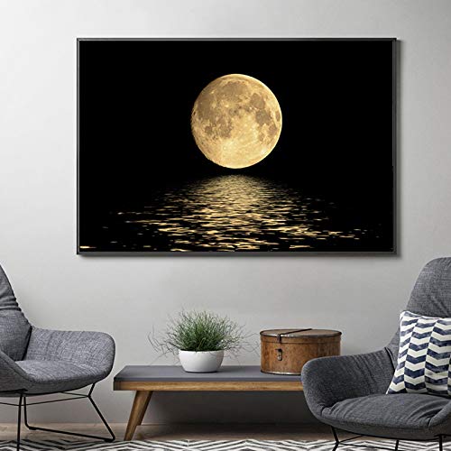 Nero Bianco Luna Tela Pittura Paesaggio Astratto