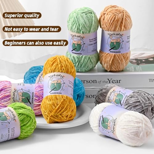Image of 3 Pack of 300g (590yds) Fuzzy Chenille Yarn for Crocheting,Fluffy Amigurumi Crochet Yarn for DIY Craft /Hat /Clothes, Soft Velvet Baby Blanket Yarns（3 Violet）