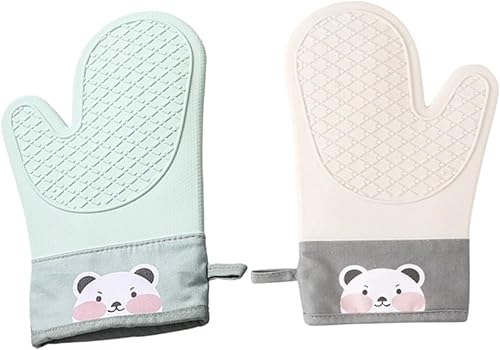 HONMEET 2 pares de guantes gruesos aislados, guantes de horno para niños, guantes de silicona para horno, guantes calientes, guantes de cocina,