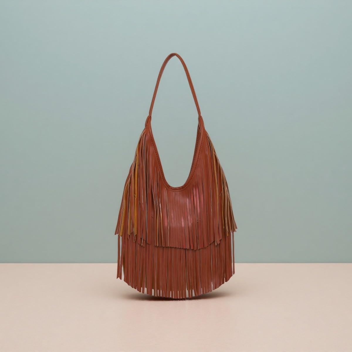 IAMUHI Casual Rivets Fringed Shoulder Handbag for Women,Soft Vegan Leather Hippie Crossbody Purse Bag Hobo Bag