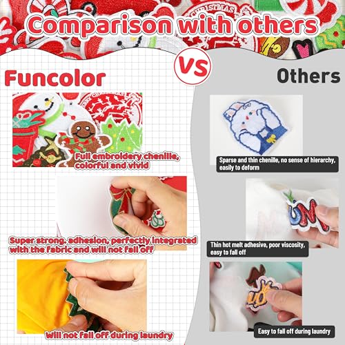 Iron on Christmas Patches Applique for Clothing: Funcolor 42pcs Xmas Santa Cute Embroidered Patches for Fabric - Snowman Patches Sew on/Iron on for DIY Ugly Sweater Hats Jackets Backpack Stockings