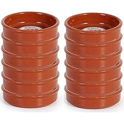 Mini Cazuelas De Barro Pack de 12 Cazuelas redondas de barro, diámetro exterior 9.8 cm, diámetro interior 8.5 cm, aptas para vitro y horno