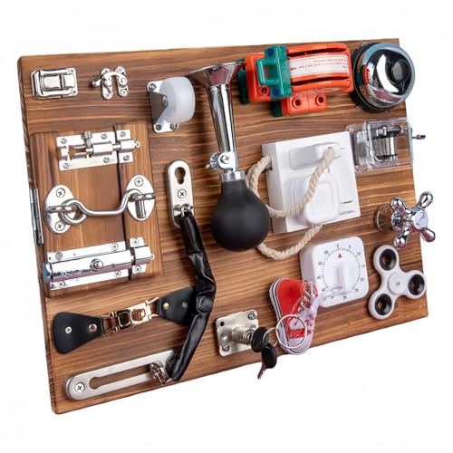 MORLU モンテッソーリ 知育玩具付きビジーボード 微細運動トレーニング 指先の知育 早期開発 男の子 女の子 プレゼント木ボタン 時計 靴紐結び 木琴 学習子供用木製ビジーボード学習アクティビ子供用 入園祝い (ビジーボード)