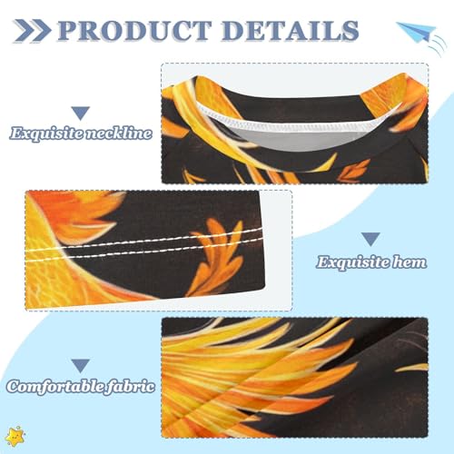 Boys Short Sleeve T-Shirts Phoenix Bird Red Flying Rashguard Kids Swim Shirts Sun UPF 50+3
