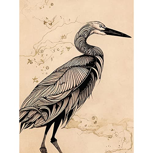 Heron Bird Simple Ink Illustration Unframed Wall Art Print Poster Home Decor Premium Cover