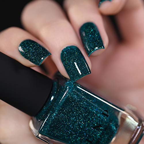Image of ILNP Cheers - Creamy Forest Blue-Green Holographic Nail Polish, Chip Resistant, 7-Free, Non-Toxic, Vegan, Cruelty Free, 12ml