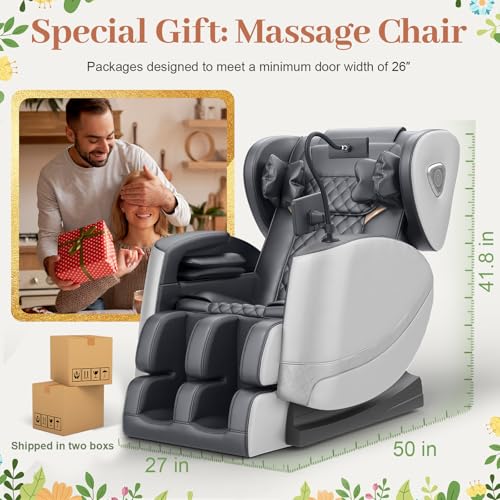 Image of FURNIMAT 2026 Massage Chair Full Body, Zero Gravity Massage Chair with 10 Fix Rollers, Airbags, Heating, Foot Massage, Auto Modes, Bluetooth Speaker, Smart Screen Controller (Classic Grey)
