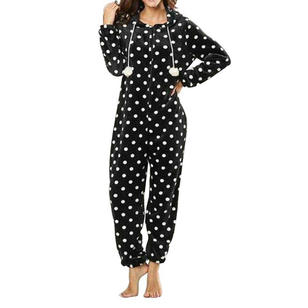 Rojeam Pijamas Invierno Mujer Onesie Adultos Pijamas Cálida Ropa de Dormir con Capucha Pijama de Una Pieza Monos Enteros Suaves