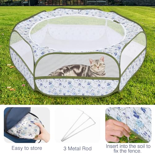 Image of Pawaboo Small Animal Playpen with Zippered Cover, Blue + White Flower