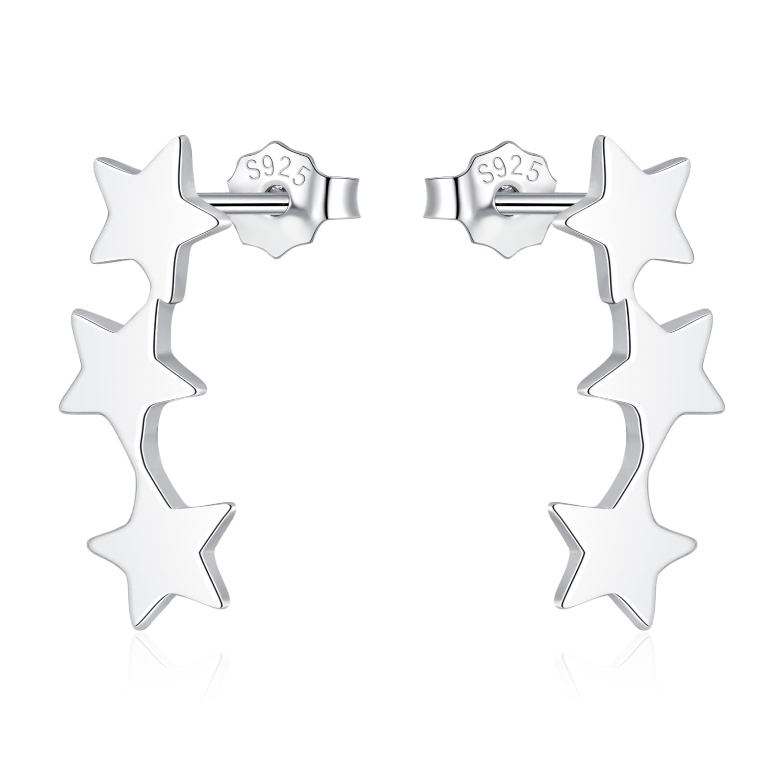 Zolkamery Ohrstecker Silber 925, 925 Sterling Silber Stern Stecker Ohrringe für Damen, Hypoallergene Stern Ohrstecker mit Zirkonia, 15 16mm Schlafen Knorpel Ohr Stecker, Geschenk für Mädchen mit Box