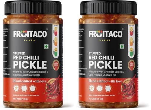 Image of Fruitaco Stuffed Red Chilli Pickle - Authentic Indian Pickle with Tangy and Spicy Flavor | Perfect Side for Meal (1 Kg, Stuffed Red Chilli Pickle) (Pack of 2)
