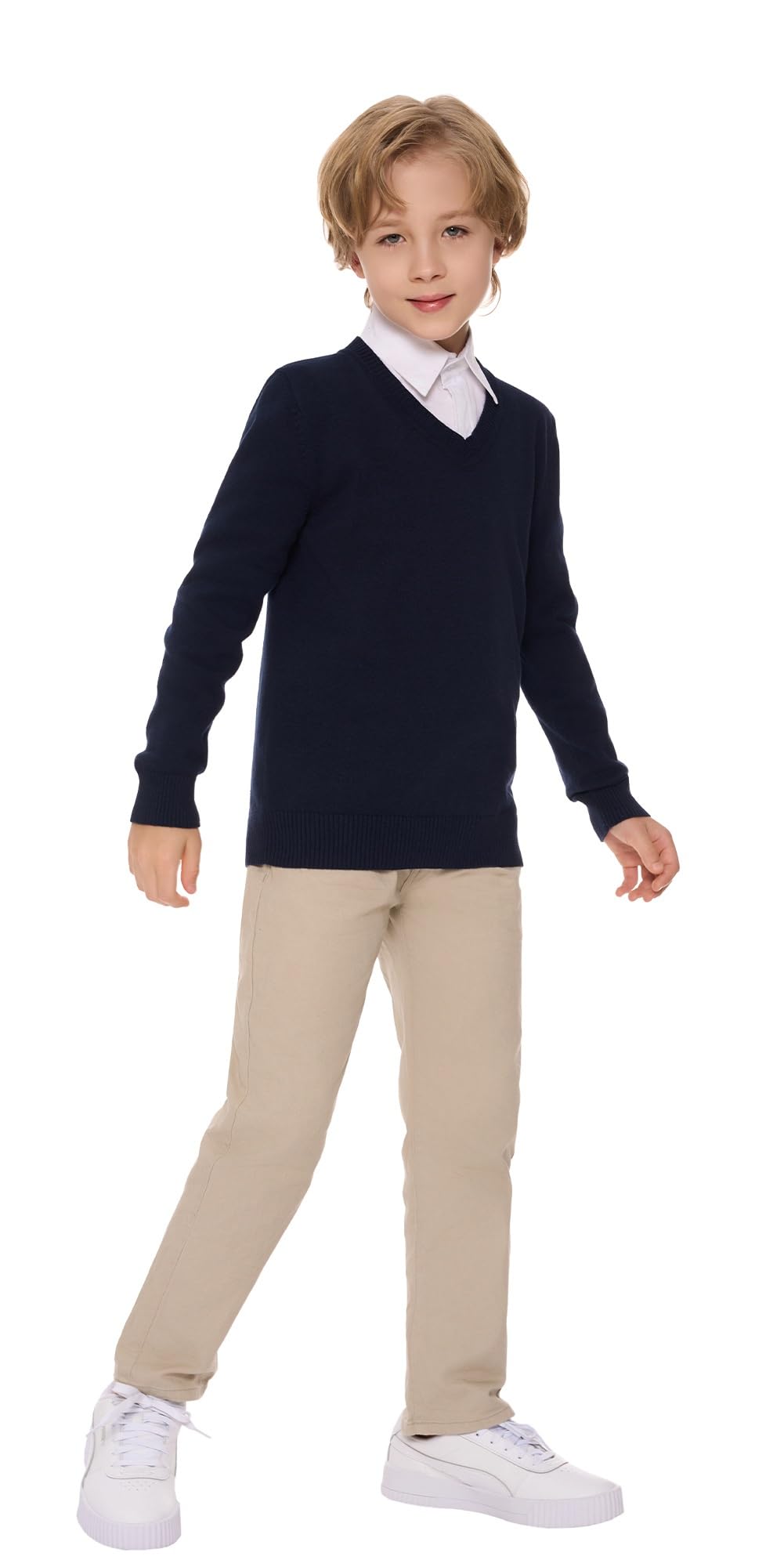 SMILING PINKER Jersey para chicos con cuello en V, uniforme de manga larga, jersey básico