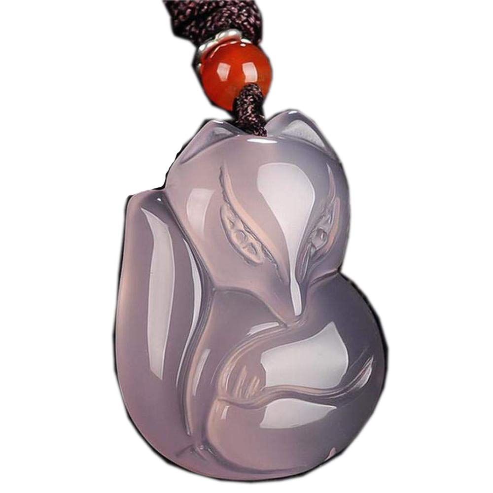 Pendentif en Jade Rose Naturel sculpté main, collier renard élégant