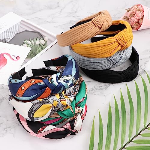 Image of DRESHOW 8 Pack Knotted Headbands for Women Wide Turban Headband Yoga Exercise Ribbing Hair Hoop Hair Bands Accessories