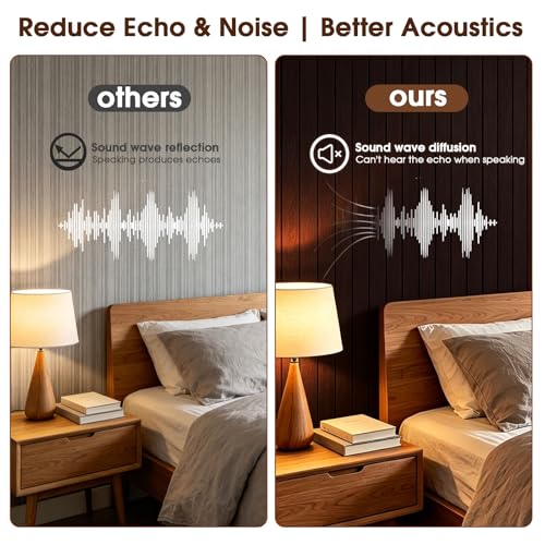 Image of 3D Peel and Stick Wall Panels PVC Grille Slat 197 inchx15.8 inch Self-Adhesive Wall Sticker Soundproof Paneling for Walls and Ceiling in Faux Brown Wood Grain Texture