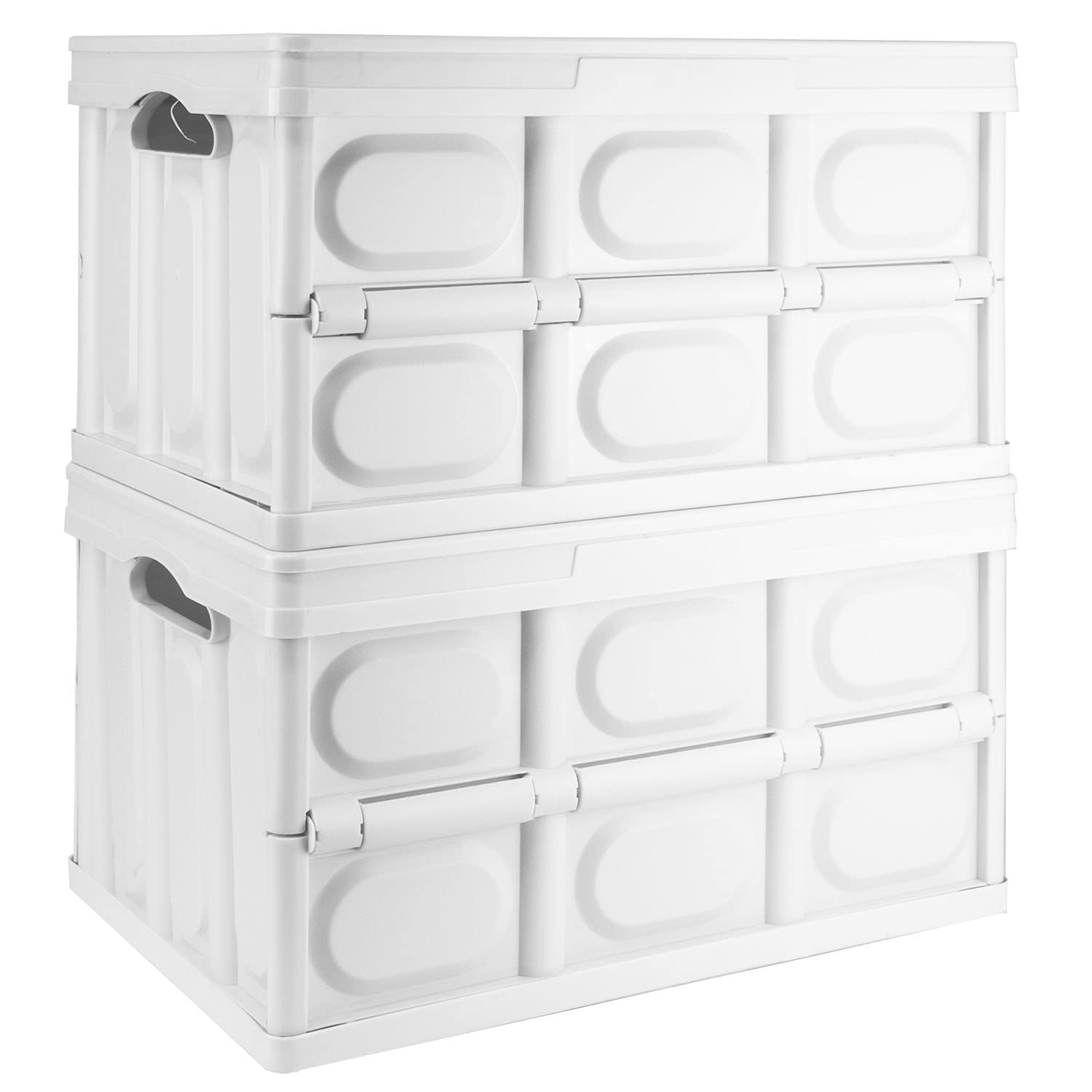 TekBox 30L White Storage Box with Lid Folding Stackable 30 Litre Lidded Plastic Crate Tub Boxes (2)