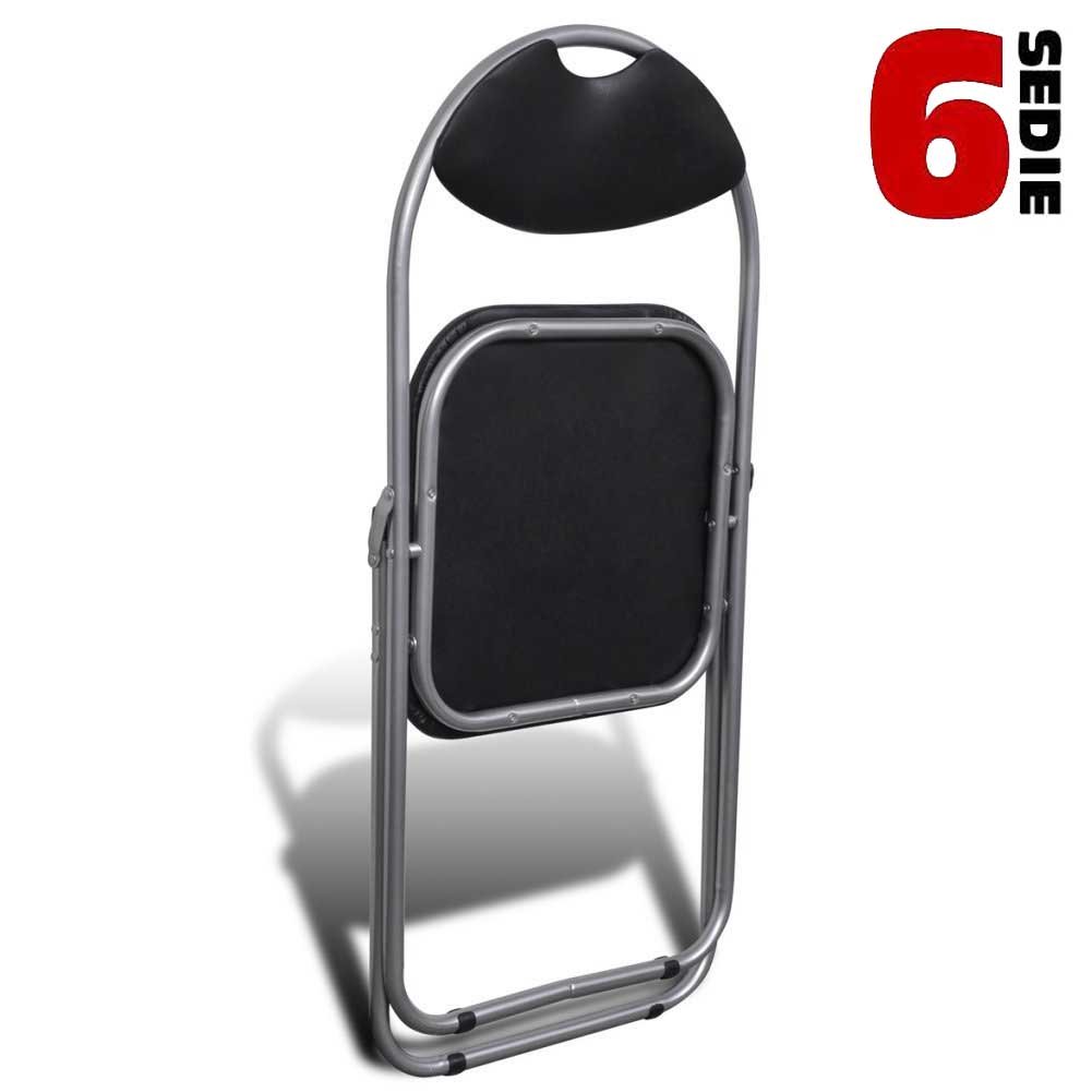BAKAJI Set 6 Pezzi Sedie Imbottite Pieghevoli Salvaspazio Colore Nero Struttura Silver Sedia Metal