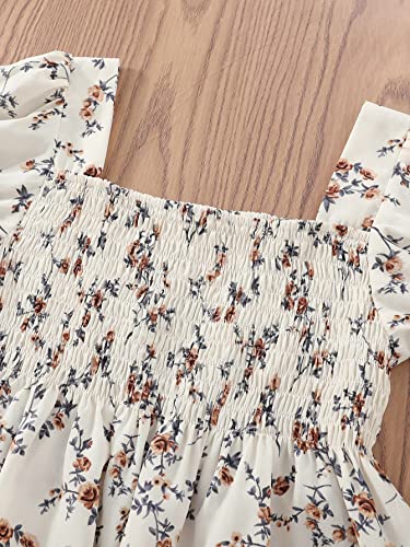 WDIRARA Girl's Floral Print Square Neck Puff Short Sleeve Ruffle Hem Blouse Boho Shirred Peplum Top3