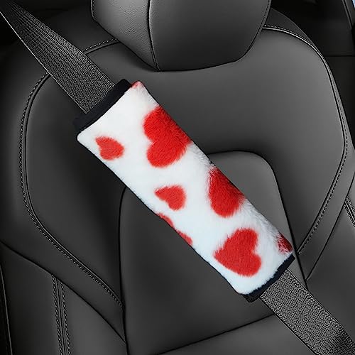Confezione da 2 cuscinetti per cinture di sicurezza, in morbida finta pelle di pecora, con scritta Love, per cinture di sicurezza e spallacci, protezione per il collo, per maggiore comfort,