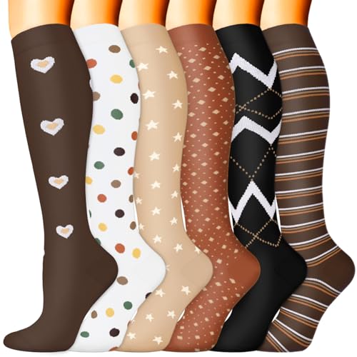 Image of Sooverki Compression Socks for Women & Men 6 Pairs is Best Supportive Knee High Stockings for Circulation, Travel, Nurses