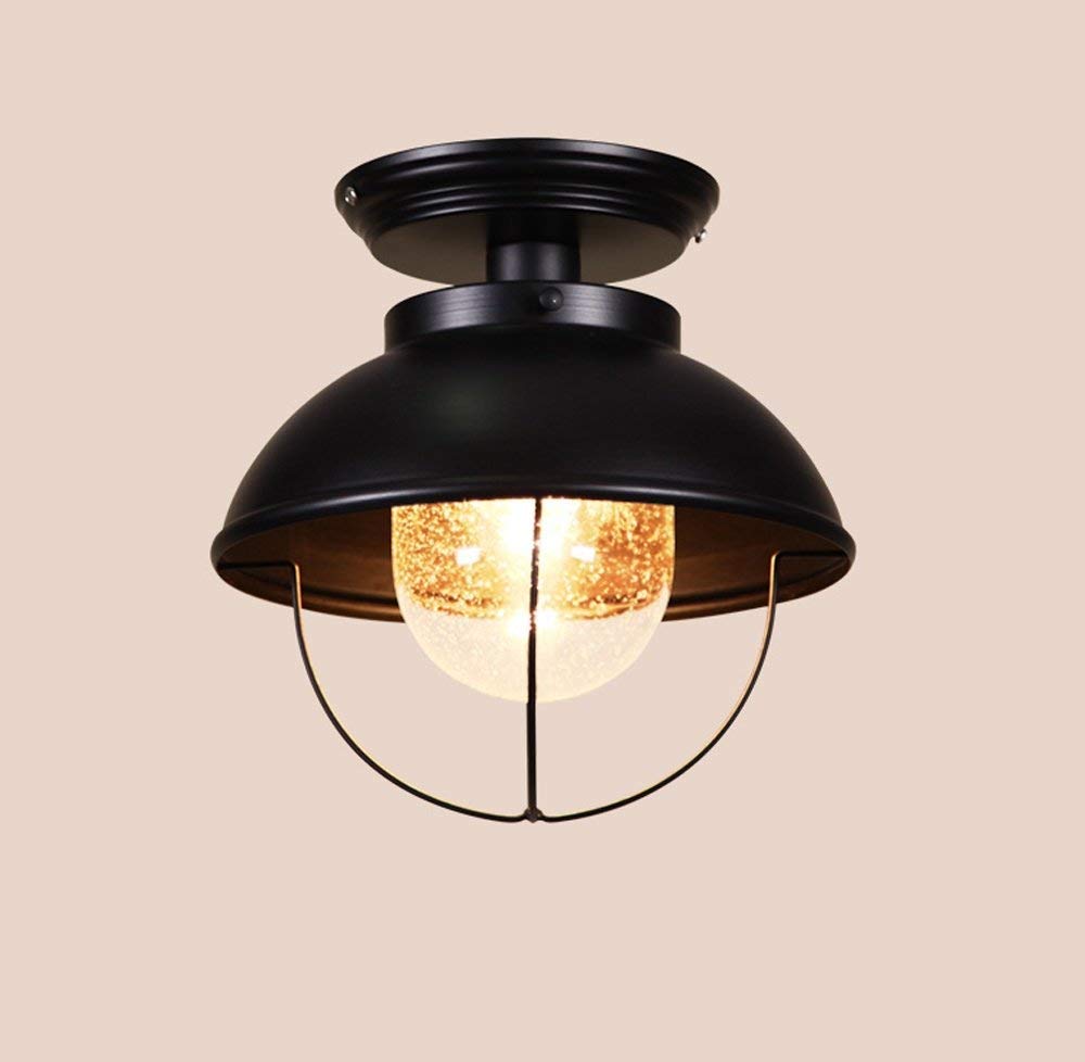 1 Flmmig Entrance Hall Retro Glass Round Iron Ceiling Lamp Vintage Interior Diameter 30 cm E27