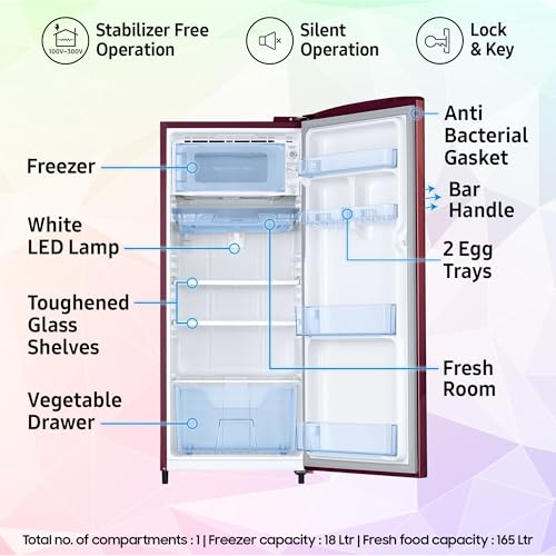 Image of Samsung 183 L, 3 Star, Digital Inverter, Direct-Cool Single Door Refrigerator (RR20H1723WR /HL, Wild Lily Red, Single Touch Defrost, 2026 Model)