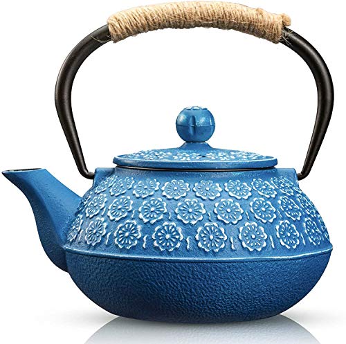 SUSTEAS Tetsubin Cast Iron Teapot, Japanese Tea Kettle 900ml, Blue