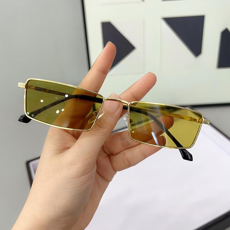 Image of Small Y2K Narrow Rectangle Sunglasses for Women Men | Trendy Raves,80s 90s Retro,Lightweight,Thin Metal Frame,UV400 Protection,Fashion Glasses for Festival Travel Driving