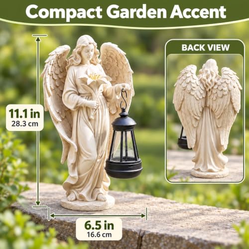 Lyeasw Solar Angel Statue with Lantern, Garden Decor, Gifts for Mom | lily angel with a warm solar lantern for garden decor, remembrance and thoughtful gifts. - image 7