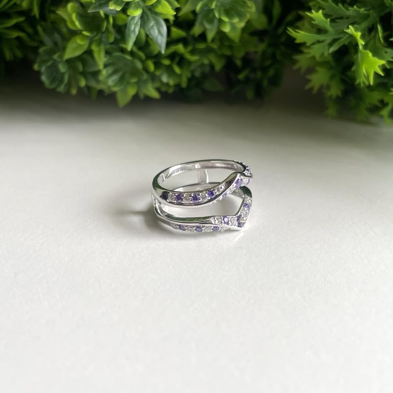 Purple Amethyst & White Diamond V Shaped Enhancer Guard For Women, 14k Gold Finish Amethyst Anniversary Wrap Ring, Anniversary Band