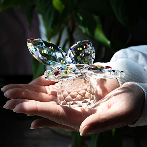 Qfkris Large Crystal Butterfly 4'' Width Glass Figurines Collectibles With Crystal Ball Base Cut Glass Ornament Statue Animal Collectible #TOP4