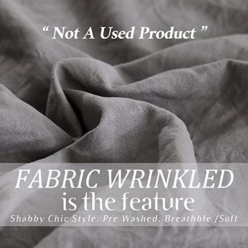 Hig 3 Piece Farmhouse Ruffled Duvet Cover Set King, Dark Gray Vintage Duvet Cover With 2 Rows Of Handmade Ruffle, Solid Washed Microfiber Comforter Cover For Bedroom - 1 Duvet Cover, 2 Shams (Hans) #TOP3