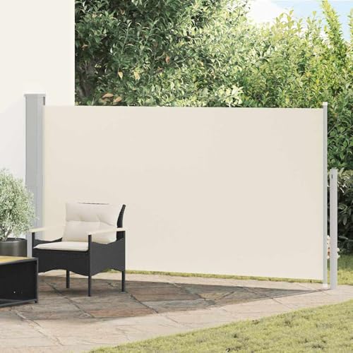 Homgoday Seitenmarkise für Garten oder Terrasse, cremefarben, 160 x 300 cm, Balkonmarkise, höhenverstellbar, für Balkon, Garten, Terrasse