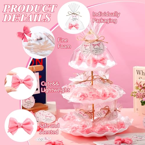 demissle 40 sets coquette bow baby shower favors soap party favors for guests return gifts bulk cute soaps with bags twines thanks tags for birthday party decorations girl gender revealpink