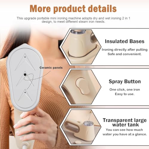 Image of Portable Handheld Garment Steamer | 1000W Foldable Mini Travel Steam Iron | 160ml | Iron Rest Pads | Heat Resistant | Anti-Slip Mat | Protective Waterproof Insulation Mat (Multi colored)
