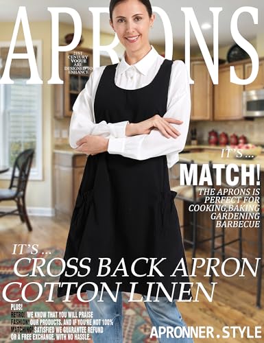 Image of Cozy Adjustable Cross Back Aprons for Women with Pockets Cotton Linen Cooking Kitchen Baking