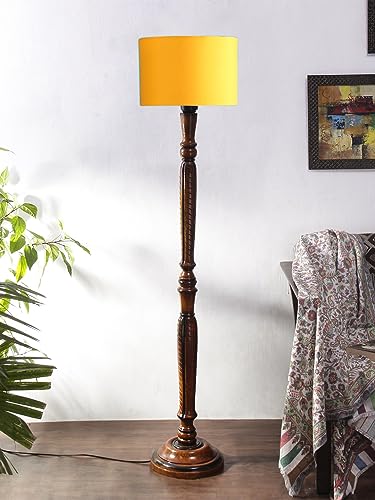 Image of Devansh Yellow Cotton Wooden Floor Lamp -4