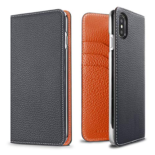 BONAVENTURA Diary Smartphone Case [Compatible with iPhone SE/8/7/6/6s, Navy & Orange] BODT8-NAOR