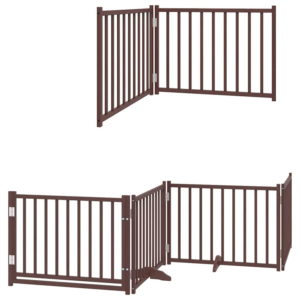 Puerta para perros de madera de álamo marrón, 480 cm de largo, plegable y de pie con puerta, ideal como barrera, protección y seguridad para cachorros y perros pequeños en interiores y