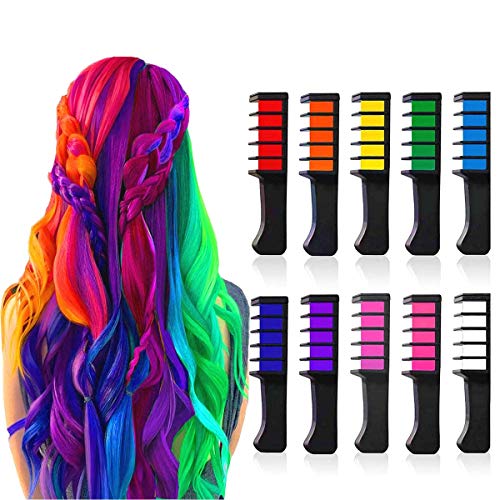 Hair Chalk Comb Temporary Bright Hair Color Dye for Girls Adults, Washable Hair Chalk for New Year Gift, Birthday Party, Costume Cosplay, Halloween, Christmas,10 Colors