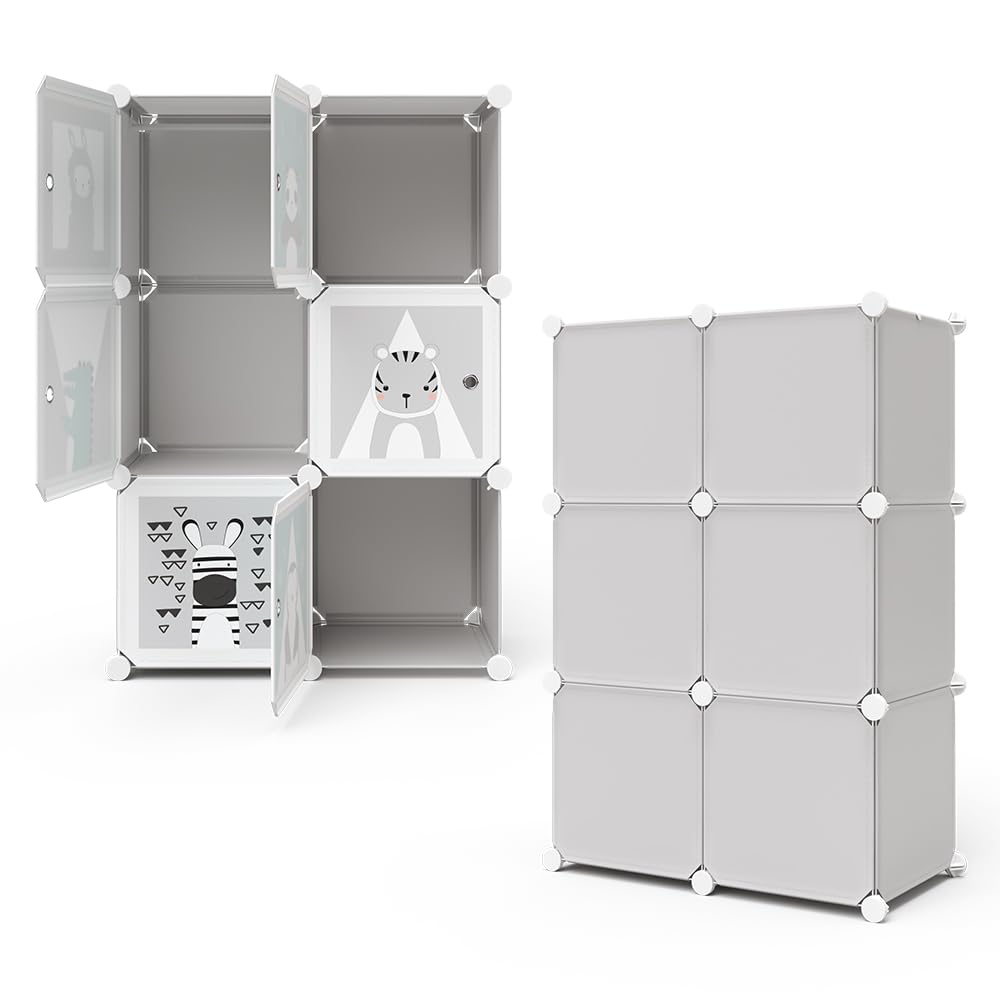 Vicco Étagère pour Enfants Andy, Gris, 74.5x110cm 6 Compartiments (Panda), Convient pour Le Rangement des Jouets et des vêtements