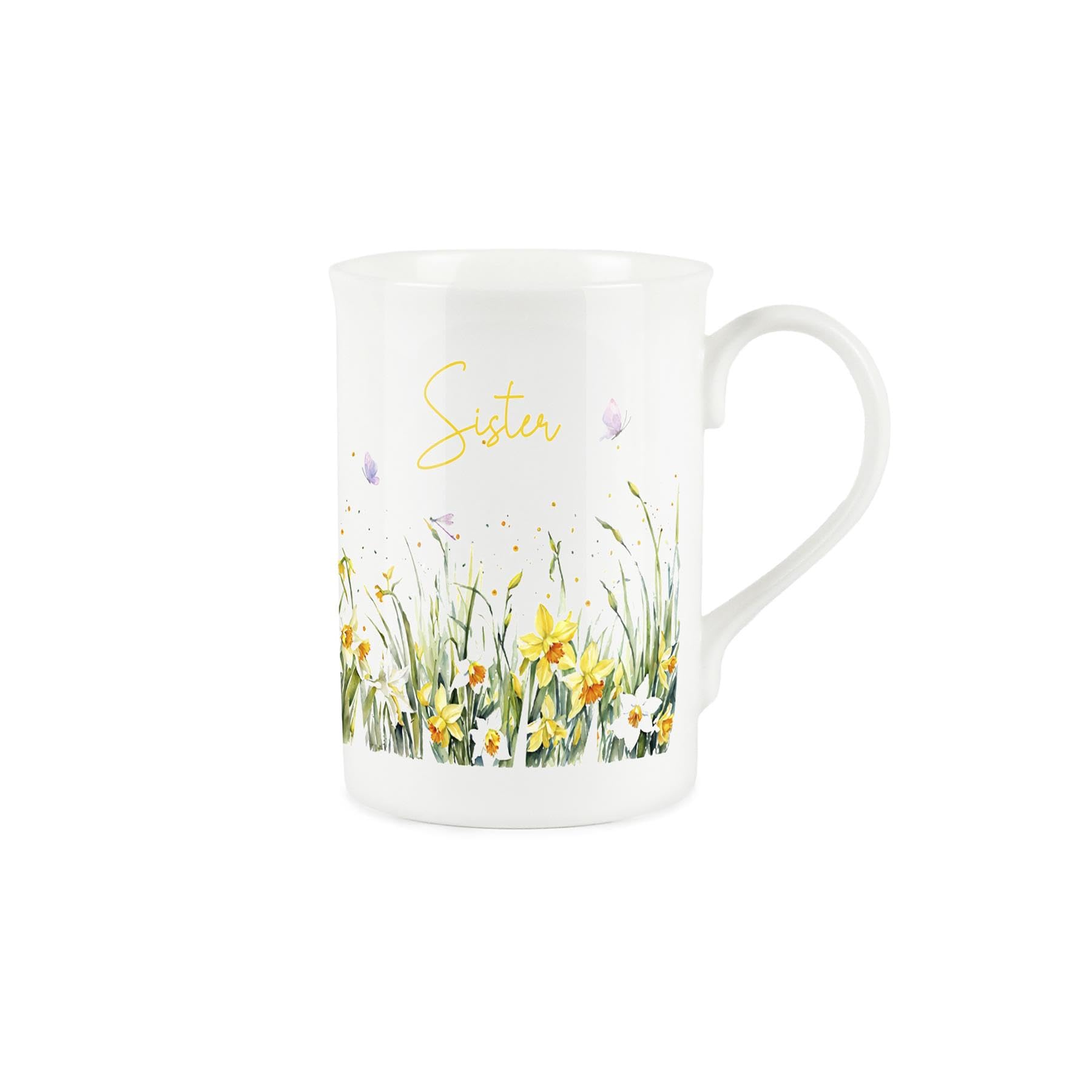 Purely Home Spring Time Daffodils Sister Mug - Yellow Easter Themed Floral Gift/Present for Her - Bone China Coffee/Tea Mug