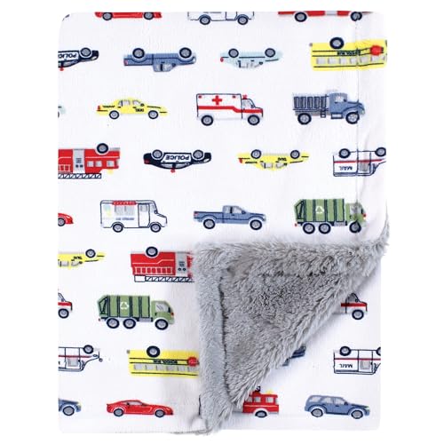 Image of Hudson Baby Unisex Baby Plush Blanket with Furry Binding and Back, Going Places, One Size