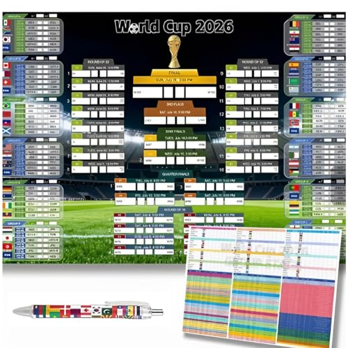 GXGM Poster Coupe du Monde 2026, 90 x 60 cm, tableau tournoi football a elimination directe, decor mural pour watch party, fan room, bureau et bar sportif