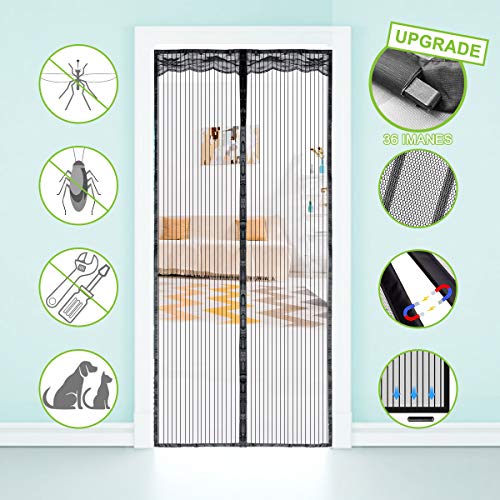 Preisvergleich Produktbild SAFETYON Magnet Fliegengitter Tür 100x220cm, Insektenschutz Fliegengitter mit 36 Stück Magnet Tür Vorhang gegen Fliegen Moskito Klettverschlussmontage für Balkontür Terrassentür Wohnzimmertür Schwarz