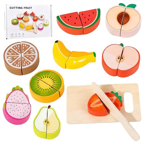 Aevorant Dinette en Bois - Dinette Enfant丨Fruit a Decouper Enfant Bois, Jouet Cuisine Éducatif pour Garçons et Filles dès 2-3 Ans