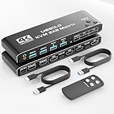 Dual Monitor HDMI KVM Switch 2 Monitors 2 Computers, 4K@60Hz USB 3.0 KVM Switch with Audio Support and Wired Remote Control, Compatible with Windows, Mac (4K HDMI 2 Monitors 2 PC)