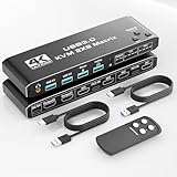 KVM Switch 2 Monitors 2 Computers, HDMI Matrix 4 in 2 Out 4K 60Hz, HDMI KVM Matrix Switch for Dual Monitor, 4 Port HDMI Switcher Splitter Support USB 3.0,HDCP2.3, Hotkey,Extended with Remote Control