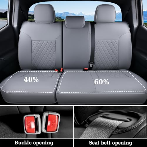 Image of Coverado Tacoma Seat Covers Full Set, Faux Leather Seat Covers Custom Fit for 2024-2026 Toyota Tacoma Double /Crew Cab Base Prerunner SR5 Limited TRD Sport Interior Covers (Gray)